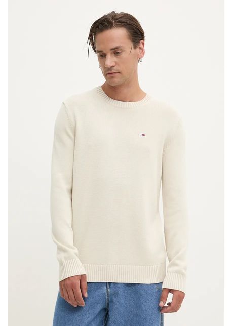 Tommy jeans pulover de bumbac culoarea bej