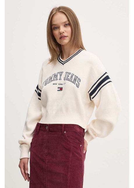 Tommy jeans pulover de bumbac culoarea bej c lduros dw0dw18692