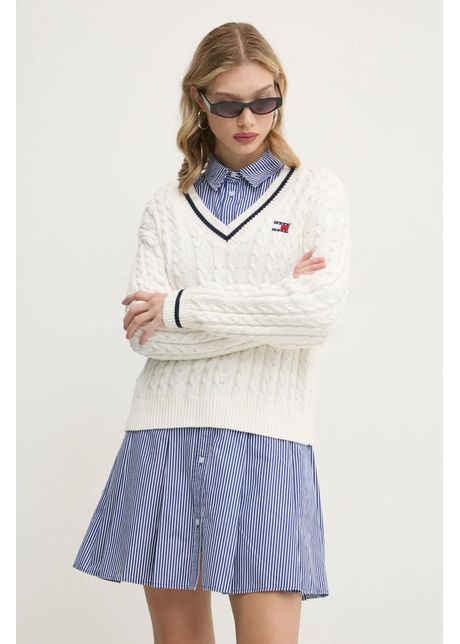 Tommy jeans pulover de bumbac culoarea bej dw0dw19885