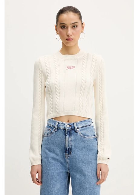 Tommy jeans pulover de bumbac culoarea bej dw0dw20256