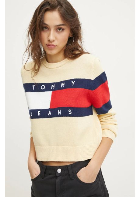 Tommy jeans pulover de bumbac culoarea galben dw0dw19335