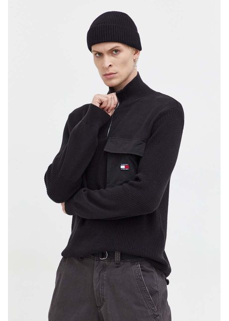 Tommy jeans pulover de bumbac culoarea negru cu turtleneck