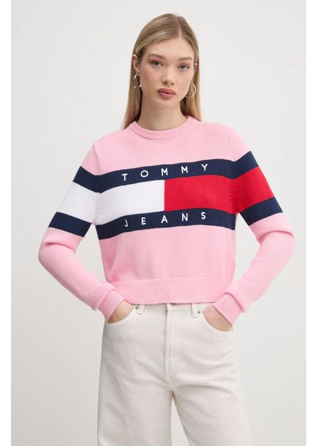 Tommy jeans pulover de bumbac culoarea roz dw0dw19335