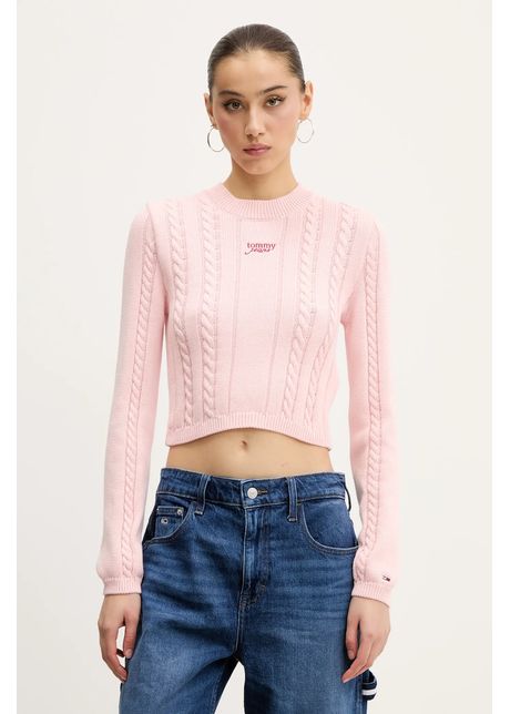 Tommy jeans pulover de bumbac culoarea roz dw0dw20256