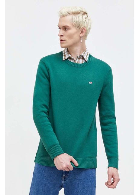 Tommy jeans pulover de bumbac culoarea verde dm0dm18370