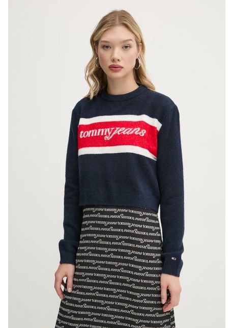 Tommy jeans pulover din amestec de lana femei culoarea albastru marin dw0dw19341