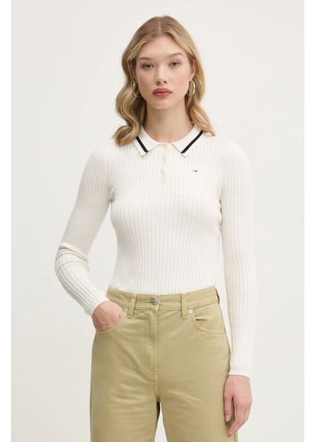 Tommy jeans pulover din amestec de lana femei culoarea bej light dw0dw19887