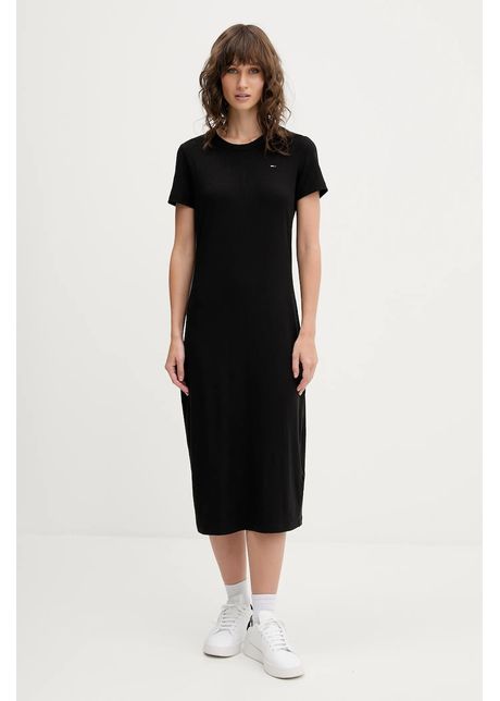 Tommy Jeans rochie culoarea negru, midi, evazată, DW0DW19721