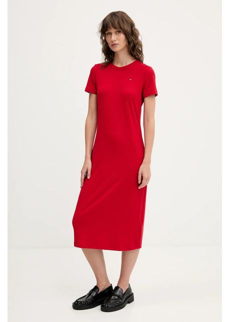 Tommy Jeans rochie culoarea rosu, midi, evazată, DW0DW19721