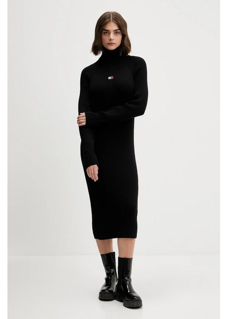 Tommy Jeans rochie din bumbac culoarea negru, midi, mulata, DW0DW22167