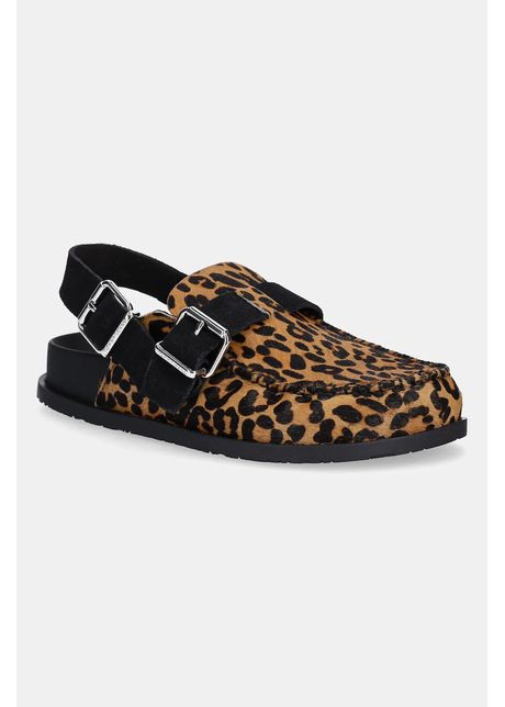 Tommy Jeans sandale de piele TJW MULE LEOPARD culoarea maro, EN0EN02884