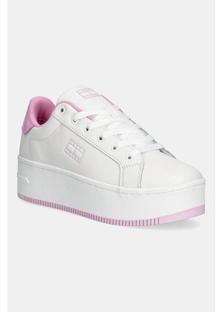 Tommy jeans sneakers din piele tjw flatform patent sneaker culoarea alb en0en02864