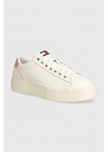 Tommy jeans sneakers din piele tjw foxing flatform culoarea alb en0en02567