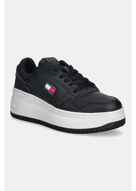 Tommy Jeans sneakers din piele TJW RETRO BASKET FLATFORM culoarea negru, EN0EN02860