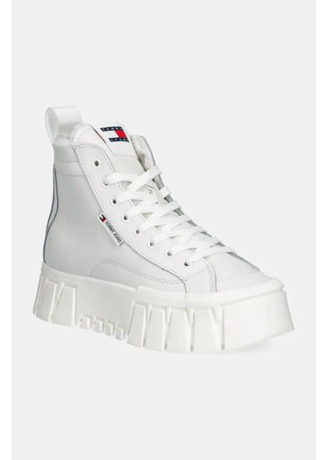 Tommy jeans sneakers din piele tjw vulc flatform mc wl culoarea alb en0en02609