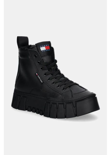 Tommy jeans sneakers din piele tjw vulc flatform mc wl culoarea negru en0en02609