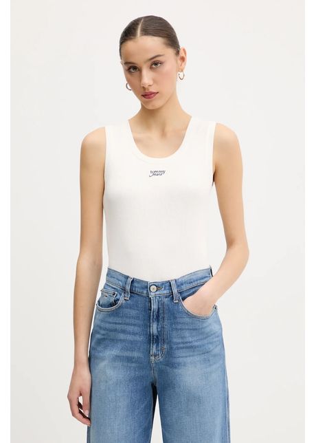 Tommy jeans top din bumbac culoarea bej dw0dw21369