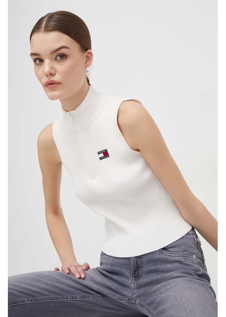 Tommy jeans top femei culoarea bej cu turtleneck dw0dw17754
