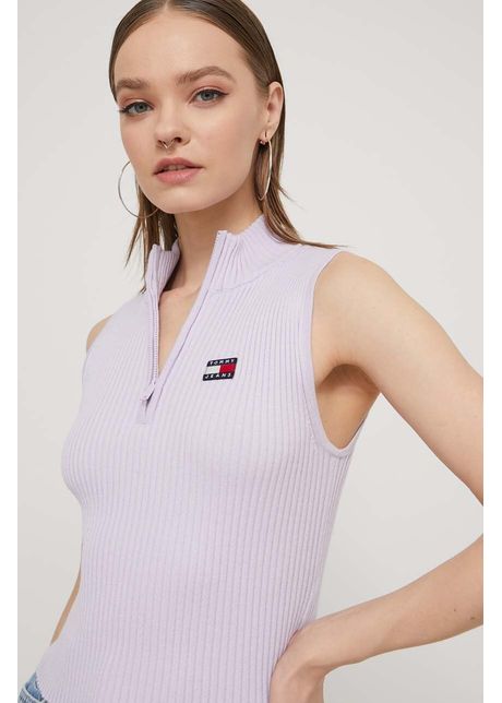 Tommy jeans top femei culoarea violet cu turtleneck dw0dw17754