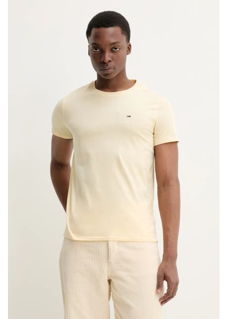 Tommy jeans tricou din bumbac barbati culoarea galben neted dm0dm04411