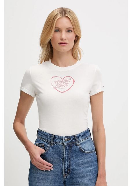 Tommy Jeans tricou din bumbac culoarea alb, DW0DW21390
