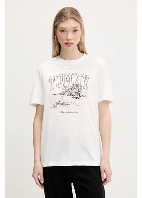 Tommy jeans tricou din bumbac culoarea bej dw0dw21343