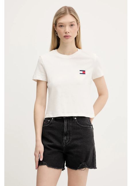 Tommy jeans tricou din bumbac culoarea bej dw0dw21423