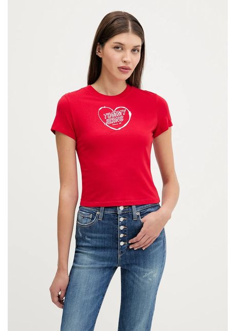 Tommy Jeans tricou din bumbac culoarea roșu, DW0DW21390