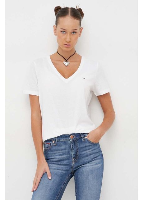 Tommy jeans tricou din bumbac femei culoarea alb