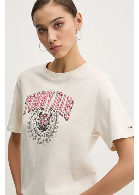 Tommy jeans tricou din bumbac femei culoarea bej dw0dw20212