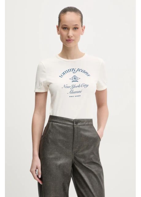 Tommy jeans tricou din bumbac femei culoarea bej dw0dw20323