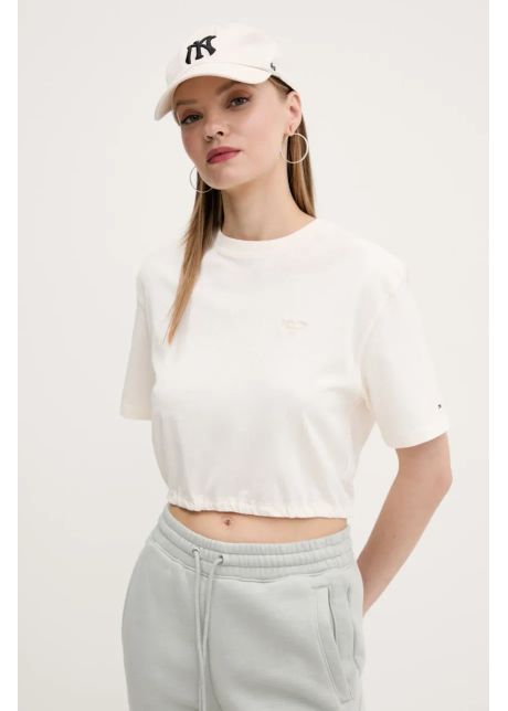 Tommy jeans tricou din bumbac femei culoarea bej dw0dw20324