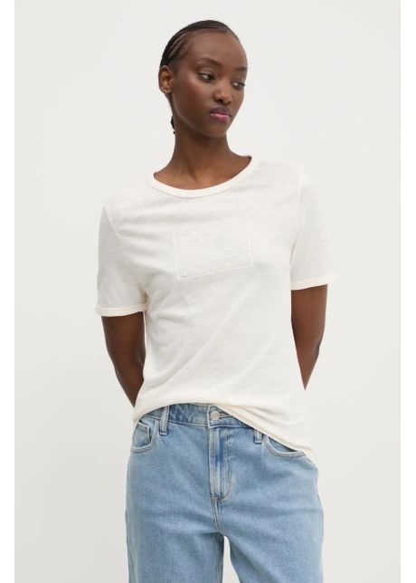 Tommy jeans tricou din bumbac femei culoarea bej dw0dw20366