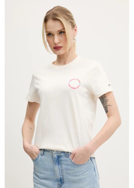 Tommy jeans tricou din bumbac femei culoarea bej dw0dw21768