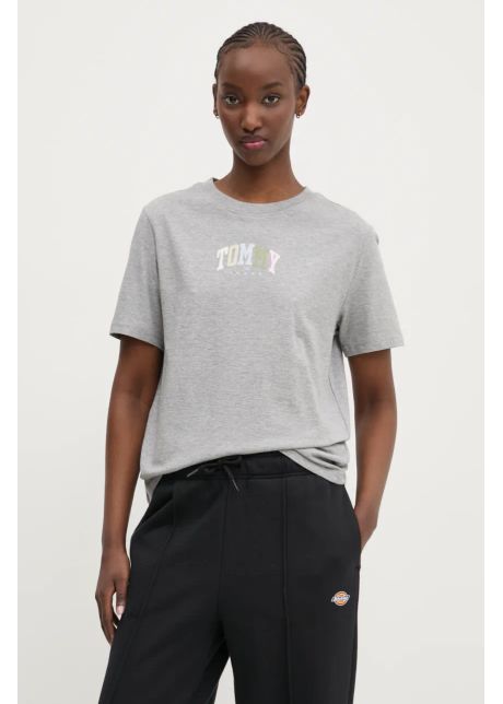 Tommy jeans tricou din bumbac femei culoarea gri dw0dw21337