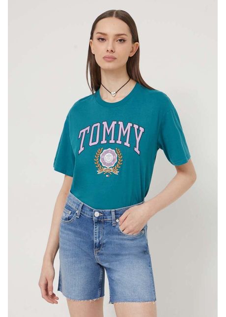 Tommy jeans tricou din bumbac femei culoarea verde dw0dw17824