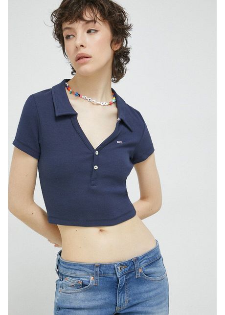 Tommy jeans tricou polo femei culoarea albastru marin