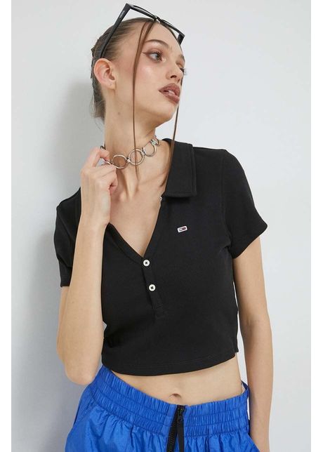 Tommy jeans tricou polo femei culoarea negru
