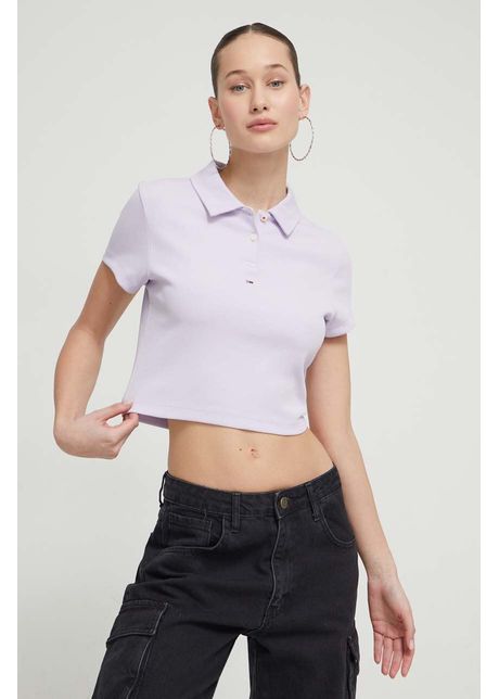 Tommy Jeans tricou polo femei, culoarea violet DW0DW18315