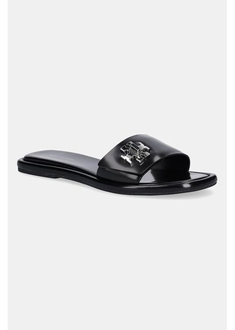 Tory burch papuci de piele t lock slide culoarea negru 164676 006