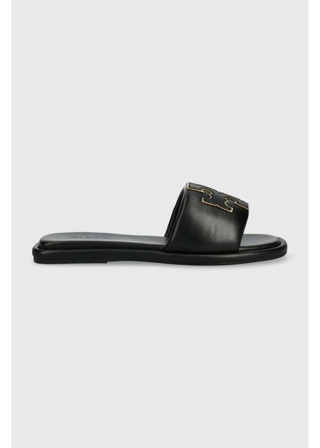 Tory burch slapi de piele double t sport slide femei culoarea negru 79985