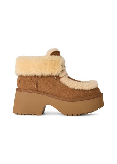 UGG cizme din piele întoarsă Esmee Lace Up culoarea maro, cu toc drept, izolat, 1171532.CHE