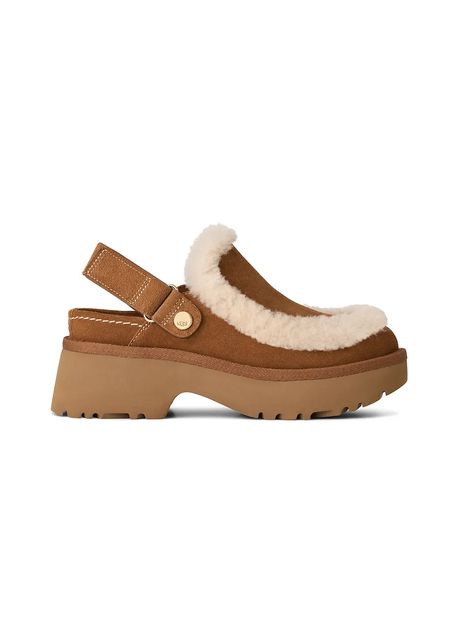 UGG papuci din piele Esmee Clog culoarea maro, cu platforma, 1173331.CHE