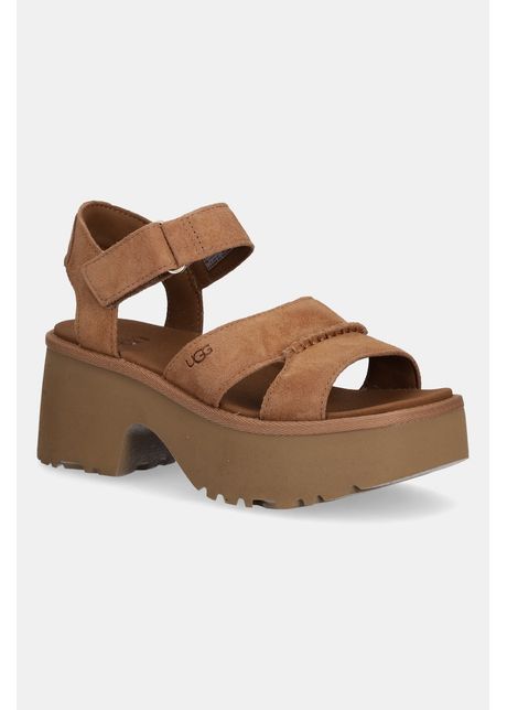 UGG sandale din piele întoarsă New Heights Ankle Strap culoarea maro, 1167475-CHE