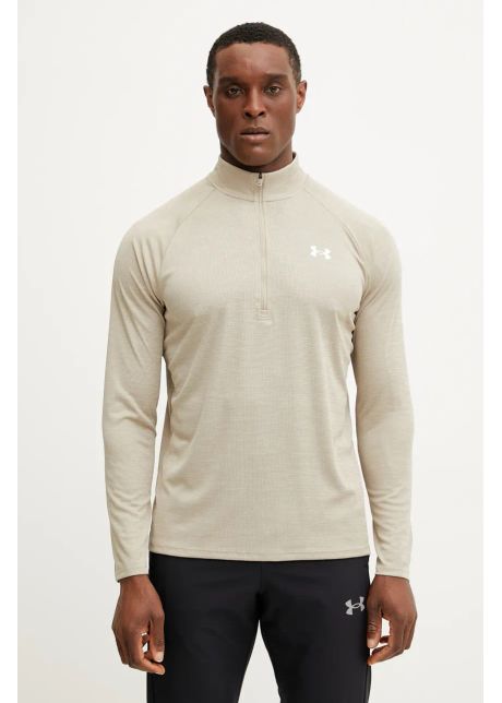 Under armour bluz de trening tech textured culoarea bej cu imprimeu 1382797