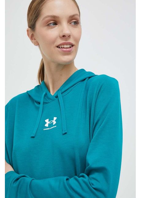 Under armour bluza femei culoarea verde cu glug neted