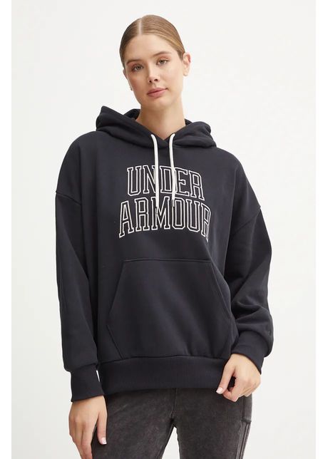Under armour bluza icon hwt terry femei culoarea negru cu glug cu imprimeu 1386494