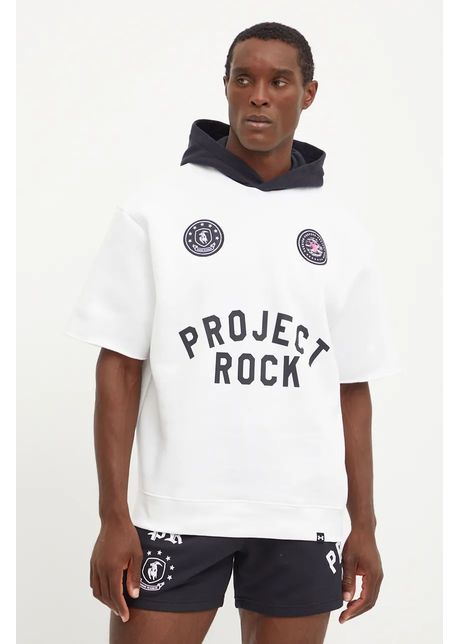 Under armour bluza project rock barbati culoarea alb cu glug cu imprimeu 1386886