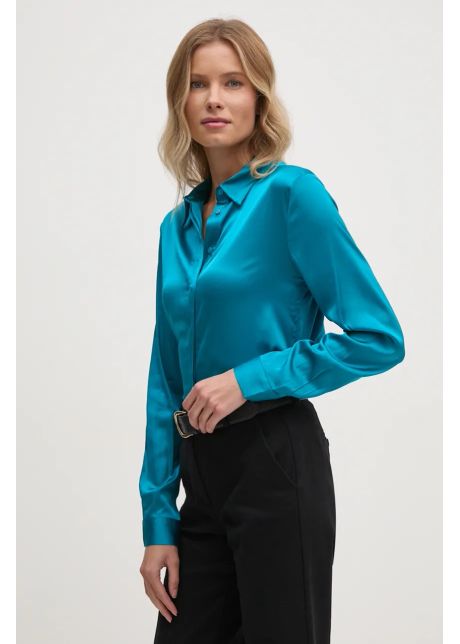 United colors of benetton camasa femei culoarea turcoaz cu guler clasic regular 5fzpdq005
