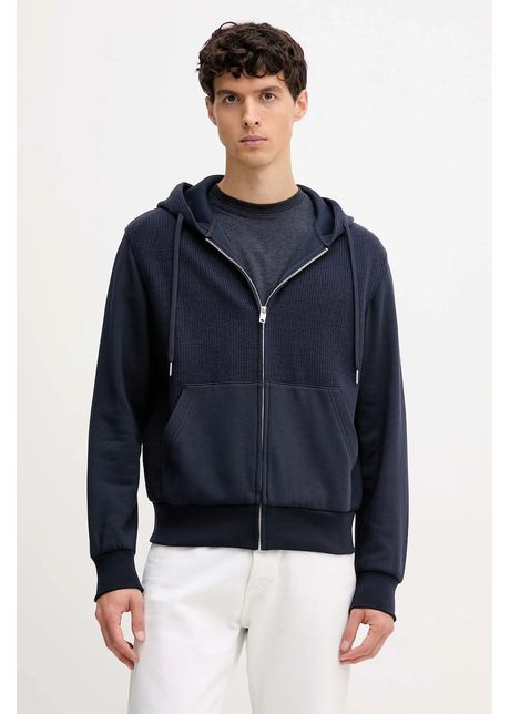 United Colors of Benetton hanorac din amestec de lână culoarea bleumarin, cu glugă, uni, 3ORNU500S